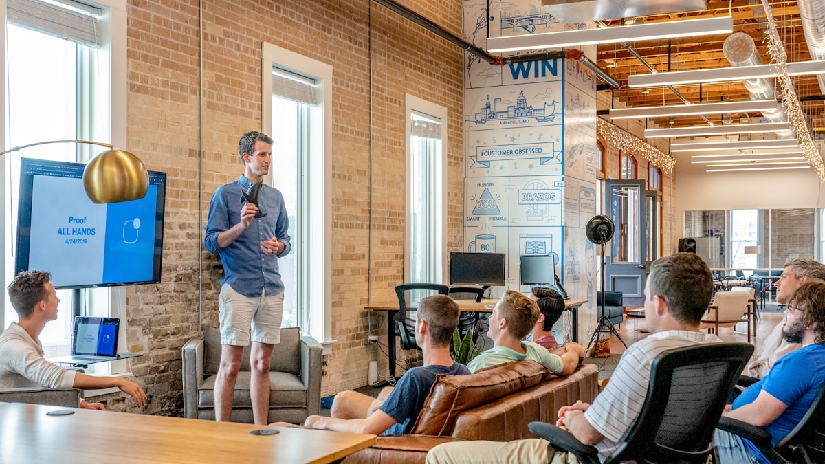 Marketing agency presenting campaign results and creative concepts to clients